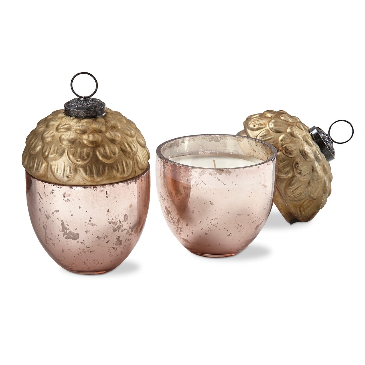 Fall Harvest Acorn Shaped Blown Glass Candle Holder with Lid, Soy Blend Fragrance Scented Candle 3.75L x 3.75W x 5.0H-in.